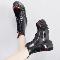 Burgundy Red Lace Up Platform Marten Boots - Thumbnail 4