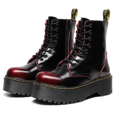 Burgundy Red Lace Up Platform Marten Boots