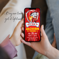 Paw Patrol Birthday Invitation, Marshall Paw Patrol E-Invite Birthday Invitation Canva Editable - Thumbnail 1