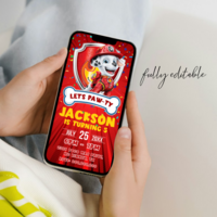 Paw Patrol Birthday Invitation, Marshall Paw Patrol E-Invite Birthday Invitation Canva Editable - Thumbnail 3