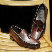 Handmade Brown Loafer Tussle Shoes, Slip On Leather Shoes For Men's - Thumbnail 1