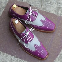 Men's Two Tone Leather Lace Up Cap Toe Dress Handmade Shoes - Thumbnail 1