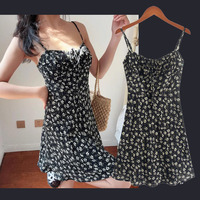 Retro girly floral print casual suspender dress - Thumbnail 1