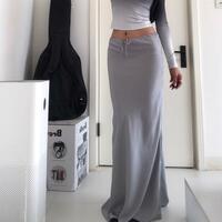 Gray silk satin high waist skirt - Thumbnail 3