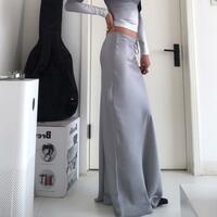 Gray silk satin high waist skirt - Thumbnail 2