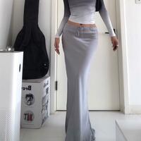 Gray silk satin high waist skirt - Thumbnail 1