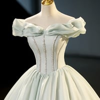 Green Tulle Beaded Long Prom Dress - Thumbnail 1