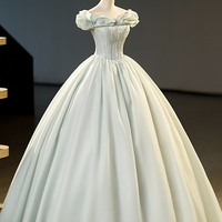 Green Tulle Beaded Long Prom Dress - Thumbnail 2