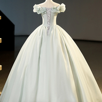 Green Tulle Beaded Long Prom Dress - Thumbnail 3