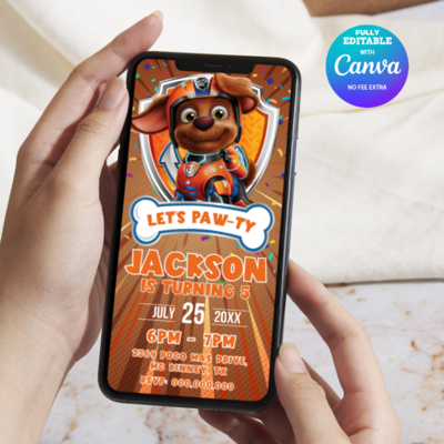 Zuma Paw Patrol Birthday Invitation, Zuma Paw Patrol E-Invite Birthday Invitation Canva Editable