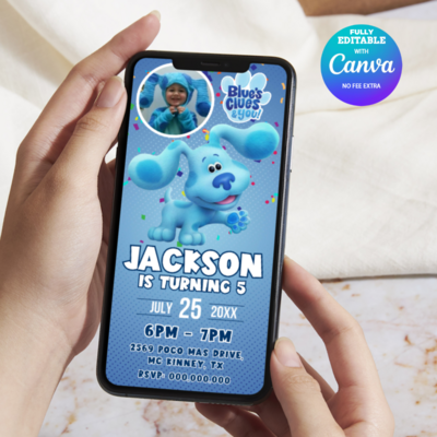 Blue's Clues Birthday Invitation, Paw-Ty Blue's Clues E-Invite Birthday Invitation Canva Editable