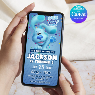 Blue's Clues Birthday Invitation, Paw-Ty Blue's Clues E-Invite Birthday Invitation Canva Editable