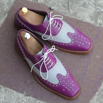 Men's two tone leather lace up cap toe dress handmade shoes