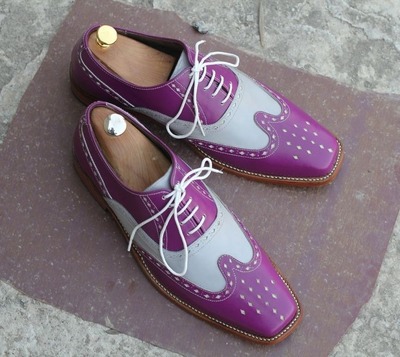 Men's Two Tone Leather Lace Up Cap Toe Dress Handmade Shoes