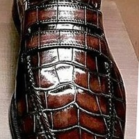 Handmade Men's Brown Alligator Print PennyLeather Loafer Shoes - Thumbnail 1