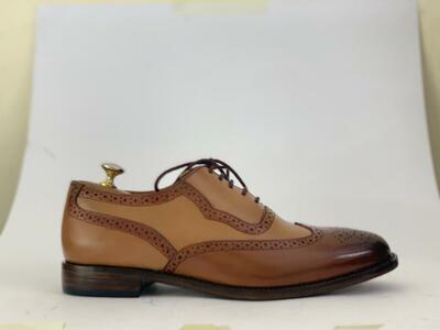 Handmade Two Tone Wing Tip Men's Dress Leather Lace Up Shoes