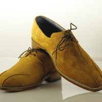 Men's Hanmdade Tan Suede Lace Up Office Shoes - Thumbnail 1