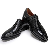 Handmade Men's Fashion Black Alligator Print Leather Singal Monk Buckle Loafer Shoes - Thumbnail 1