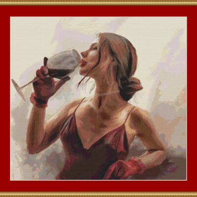 Glass of wine cross stitch pattern