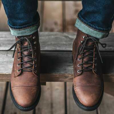 Ankle high men's vintage brown handmade lace up boot - Thumbnail 1