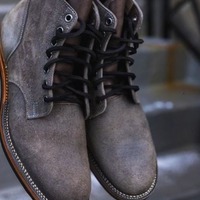 Handmade Men's Gray Suede Lace Up Derby Ankle Boots - Thumbnail 1