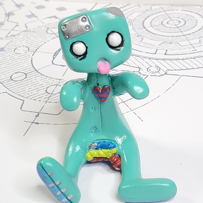 Zombie robot (teal) resin art toy figure kawaii desk friend gift