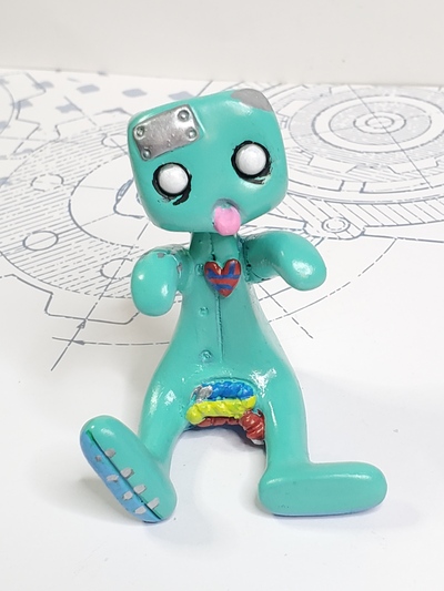Zombie Robot (Teal) Resin Art Toy Figure Kawaii Desk Friend Gift