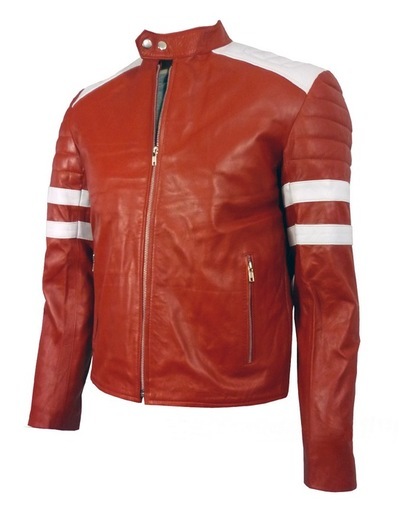 Mens Red and White Leather Biker Jacket Motorcycle