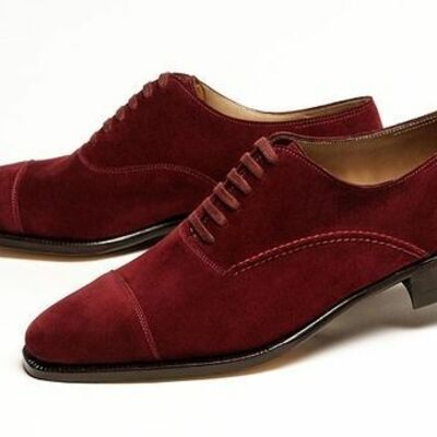 Maroon color oxford cap toe suede leather lace up men's formal shoes