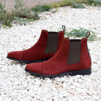 New men's red color suede chelsea boot, men cap toe high ankle fashion boot - Thumbnail 1