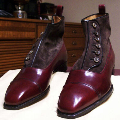 Men maroon gray side button shoes ,fashion maroon shoes new style male boots - Thumbnail 1