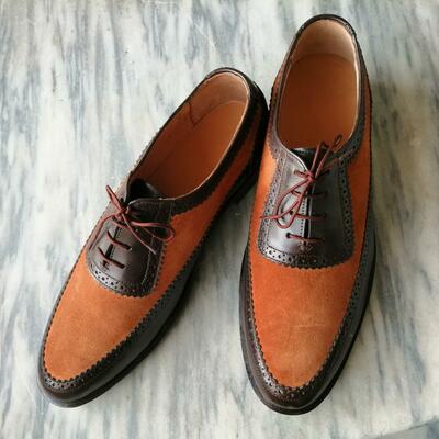 Handmade leather suede tan brown shoes, men's new fashion slip on loafer laceup shoes