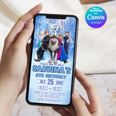 Disney Frozen Birthday Invitation, Princess Elsa E-Invite Birthday Invitation Canva Editable