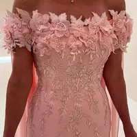 Off The Shoulder Mother Of The Bride/ Groom Dress For Wedding Classic Appliques Prom Dresses Pink Chiffon Long Evening Gown - Thumbnail 2
