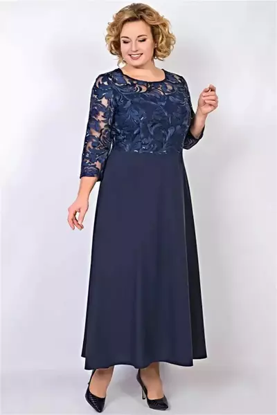 Navy Long Sleeves Lace Mother Of The Bride/ Groom Dresses A-Line Jewel Neck Wedding Guest Dress Ankle Length Chiffon Evening Gowns