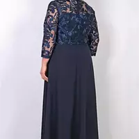 Navy Long Sleeves Lace Mother Of The Bride/ Groom Dresses A-Line Jewel Neck Wedding Guest Dress Ankle Length Chiffon Evening Gowns - Thumbnail 1