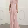 A-Line Pink Mother Of The Bride/Groom Dresses For Weddings V-Neck Half Sleeve Chiffon Mom Evening Gown Floral Lace Back Zipper Elegant-1