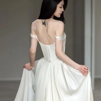 Wedding Dress Mermaid Satin For Bride Boat Neck Neckline Off The Shoulder Custom Made Plus Size - Thumbnail 2