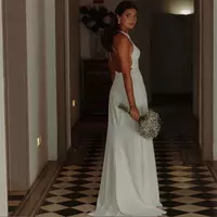 Simple Backless Wedding Dresses Halter Neck Sexy Spaghetti Straps Ball Gowns Woman's Formal Beach Party Robe De Mariée - Thumbnail 4