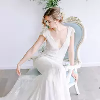 Summer Boho Wedding Dress Sexy Deep V Neck Full Lace Sweep Train Bridal Gowns Custom Made - Thumbnail 1