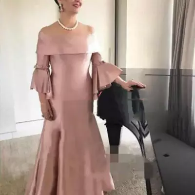 Noble satin off the shoulder plus size mother formal wear dusty pink evening party wedding guest dress mother of the bride dress