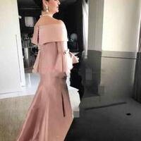 Noble Satin Off the Shoulder Plus Size Mother Formal Wear Dusty Pink Evening Party Wedding Guest Dress Mother Of The Bride Dress - Thumbnail 1