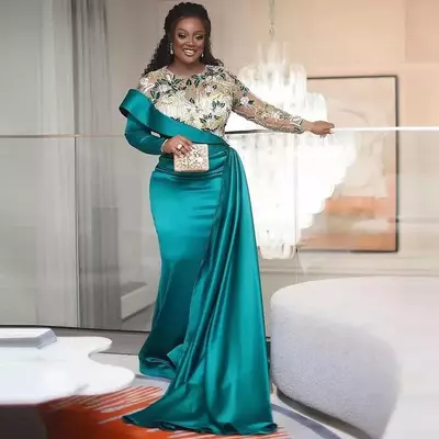 Teal plus size mother of the bride dresses long sleeve appliqued pleats mermaid mothers dress for weddings elegant formal prom dresses