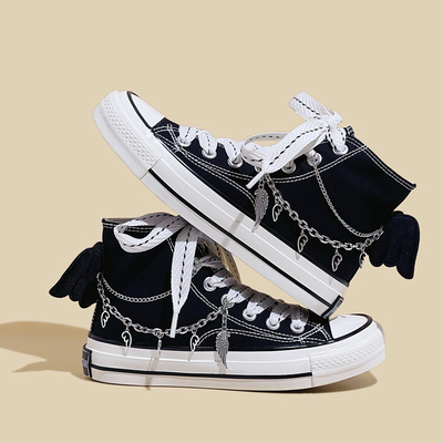 Cute angle wings canvas sneakers with chain