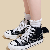 Cute Angle Wings Canvas Sneakers With Chain - Thumbnail 4