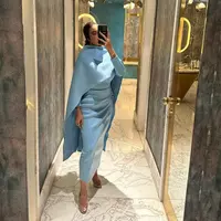Blue Sky Mother of the Bride/ Groom Dresses with Cape Sheath Tea Length Prom Gown for Special Occasions Long Sleeve Muslim Formal Dress - Thumbnail 1