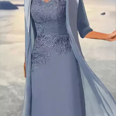 Dusty blue short mother of the bride/ groom dresses with jacket