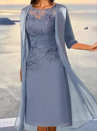 Dusty Blue Short Mother Of The Bride/ Groom Dresses With Jacket