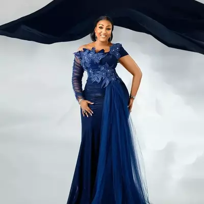  navy blue mermaid mother of bride/groom  dresses crystals lace evening prom formal party birthday celebrity mother of groom gowns dress