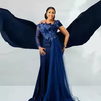  Navy Blue Mermaid Mother Of Bride/Groom  Dresses Crystals Lace Evening Prom Formal Party Birthday Celebrity Mother Of Groom Gowns Dress - Thumbnail 1